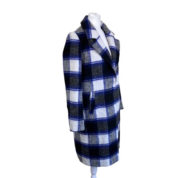 Forever 21 Sz M Longline Textured Plaid Coat Retro Duster Peacoat Relaxed Fit - Picture 6 of 16